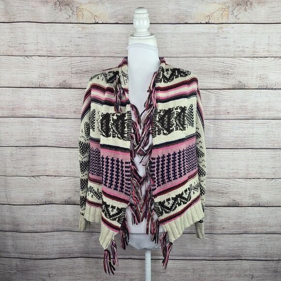 Vintage Y2K American Eagle AE Fair Isle Cozy Boho Fringe Cardigan XS Wool Blend - Picture 1 of 8